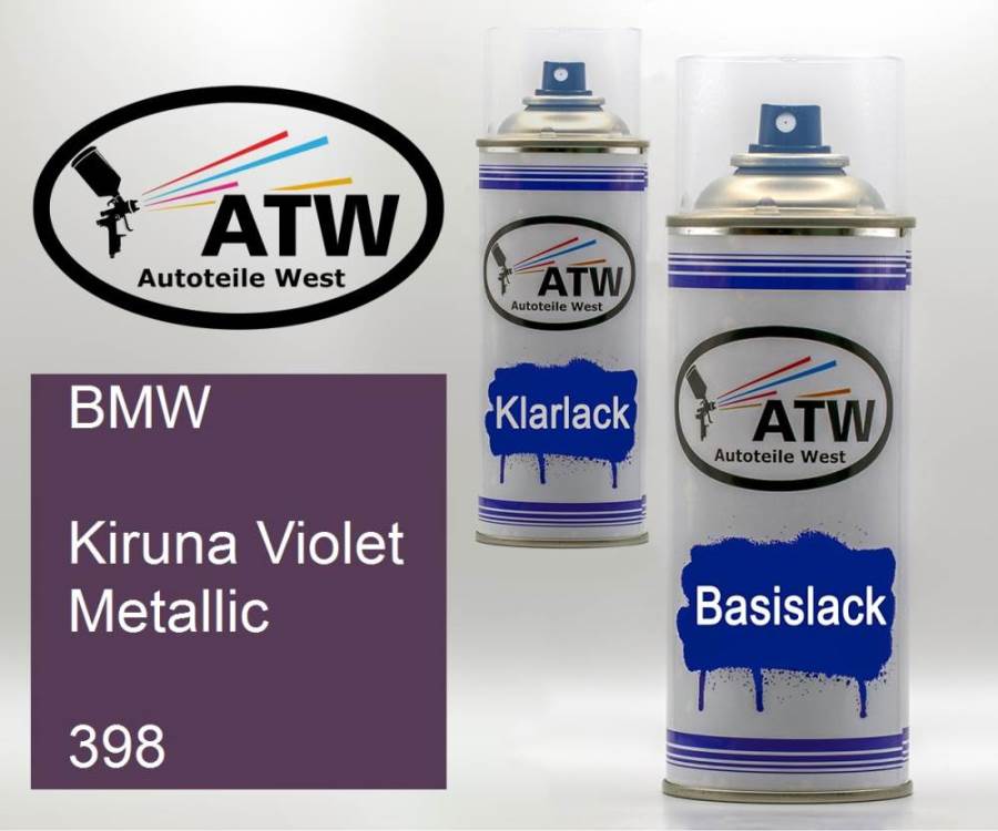 BMW, Kiruna Violet Metallic, 398: 400ml Sprühdose + 400ml Klarlack - Set, von ATW Autoteile West.